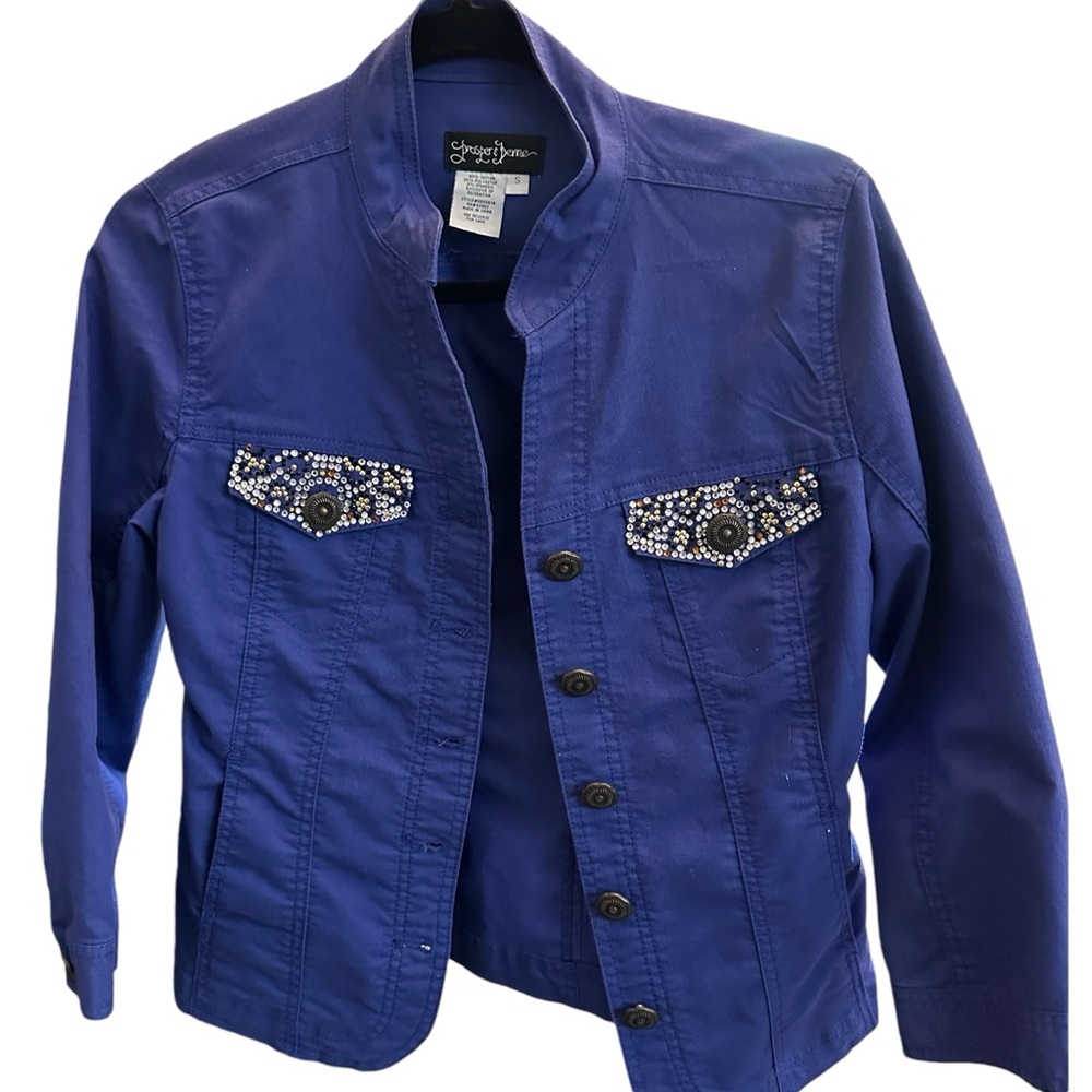Prosper & Devine Women's Purple Studded 3/4 Sleeves Button-Up Jacket Size Small